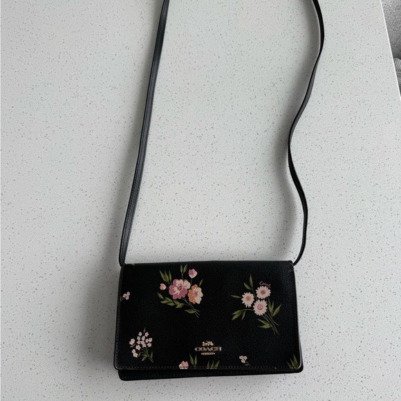 Coach Handbags - Coach Black Crossbody Bag with Pink Floral Design